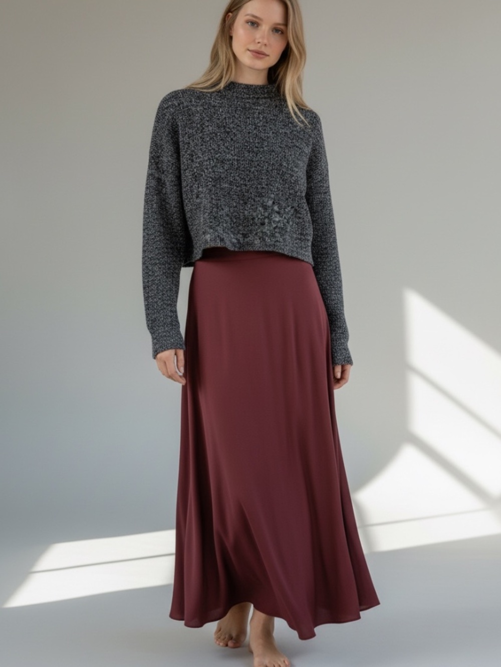 Poplar 21 Salt & Pepper Grey Mock Neck Cropped Sweater Gray Size Small